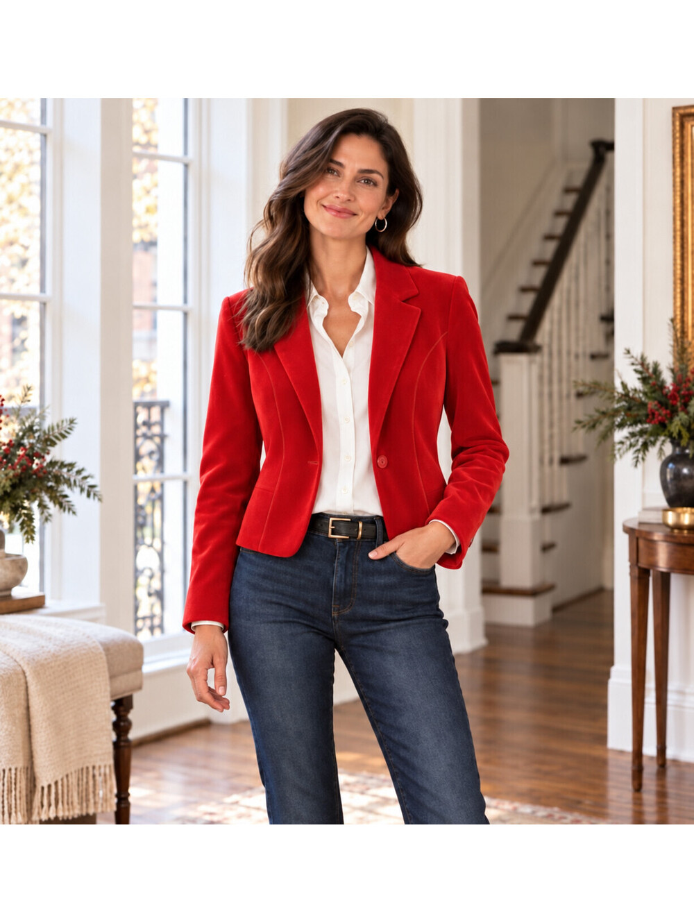 Kim Rogers Women’s Red Velvet Blazer Jacket Sz 10 Petite Holiday Party Ready